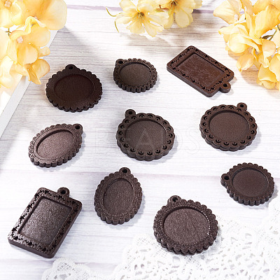 10Pcs 5 Styles Wood Pendant Cabochon Settings WOOD-TA0003-05-1