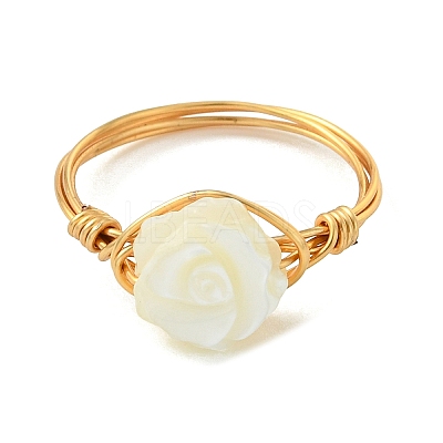 Copper Wired Natural Trochid Shell/Trochus Shell Finger Rings for Women RJEW-JR01054-1