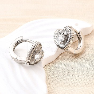 Heart Brass Micro Pave Clear Cubic Zirconia Hoop Earrings EJEW-Z121-05P-1