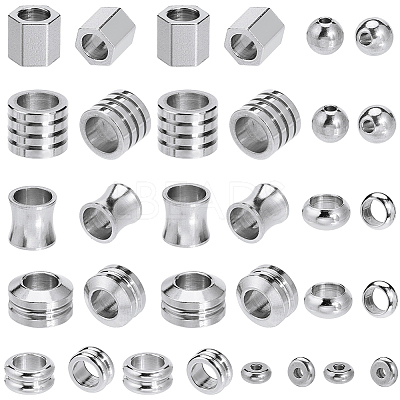 48Pcs 8 Styles 304 & 201 Stainless Steel Beads STAS-SC0009-35-1