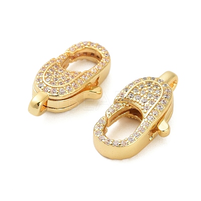 Oval Brass Micro Pave Clear Cubic Zirconia Lobster Claw Clasps KK-I354-01G-03-1