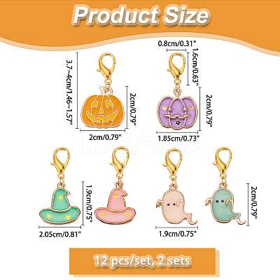 Halloween Theme Alloy Enamel Ghost & Witch Hat & Pumpkin Charm Locking Stitch Markers HJEW-PH01714-1
