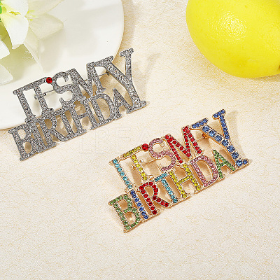 2Pcs 2 Styles It's My Birthday Alloy Rhinestone Brooches for Backpack Clothes JEWB-GF0011-51A-1