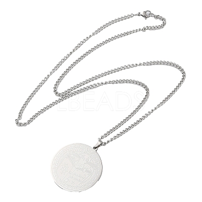 Non-Tarnish 304 Stainlessa Steel Curb Chain Pendant Necklaces NJEW-H034-07P-1