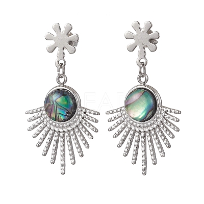 Paua Shell Dangle Stud Earrings EJEW-JE06963-02-1