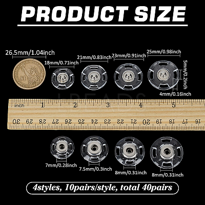 40Pcs 4 Styls Acrylic & Stainless Steel Snap Buttons BUTT-FG0001-48-1