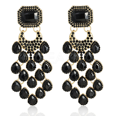 Teardrop with Rectangle Alloy Rhinestone Chandelier Earrings FS-WGBF96F-04-1
