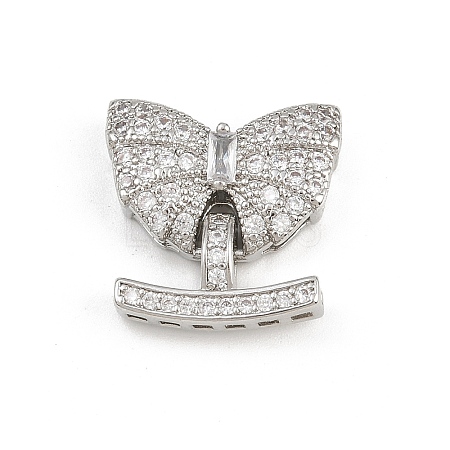 Brass Micro Pave Clear Cubic Zirconia Fold Over Clasps KK-C075-38P-1