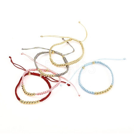 Adjustable Brass Beads Cord Bracelets BJEW-JB06652-1
