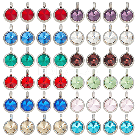 Beebeecraft 48Pcs 12 Colors 304 Stainless Steel Rhinestone Charms STAS-BBC0004-05-1