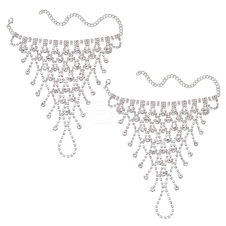 2Pcs Brass Rhinestone Chain Finger Rings Bracelet BJEW-ME0001-01S-1