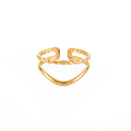 Ion Plating(IP) 304 Stainless Steel Double Line Open Cuff Ring for Women RJEW-S405-211G-1