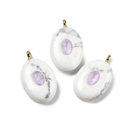 Natural Howlite & Cubic Zirconia Pendants G-Z076-01G-07-1