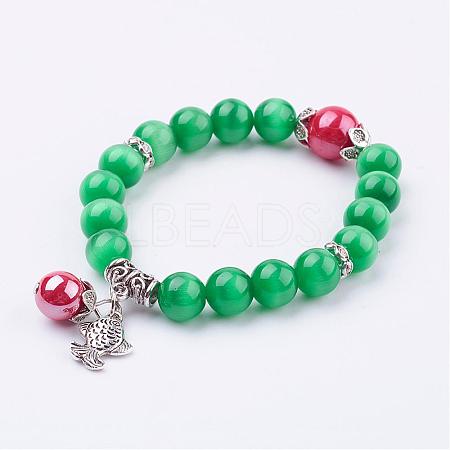 Cat Eye Beads Stretch Bracelets BJEW-K150-01-1