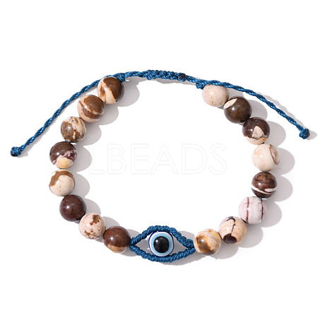 Natural Zebra Jasper Evil Eye Braided Beaded Bracelets PW-WGB8668-06-1