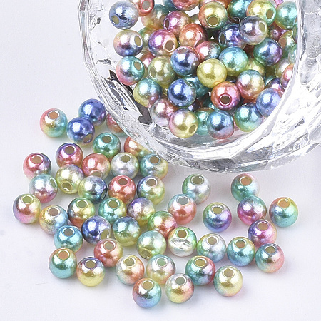 Rainbow ABS Plastic Imitation Pearl Beads OACR-Q174-4mm-07-1