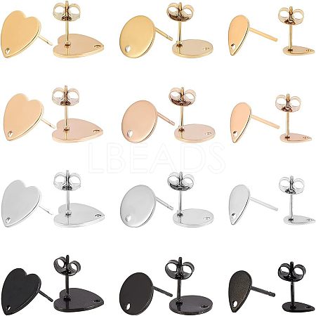 Unicraftale 24Pcs 12 Style 304 Stainless Steel Stud Earring Findings STAS-UN0031-56-1