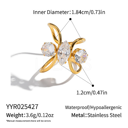 Irregular 304 Stainless Steel Pave Clear Cubic Zirconia Cuff Open Rings for Women MO3705-5-1