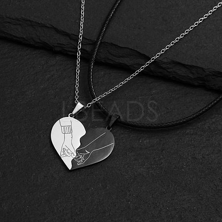 201 Stainless Steel Carved Heart Split Pendant Couple Necklaces FS-WG96DA9-01-1