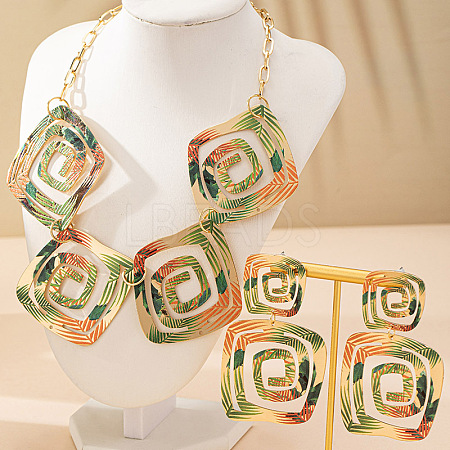 Square Spiral Geometry Alloy Earrings & Necklaces Sets for Women FS-WG25753-01-1
