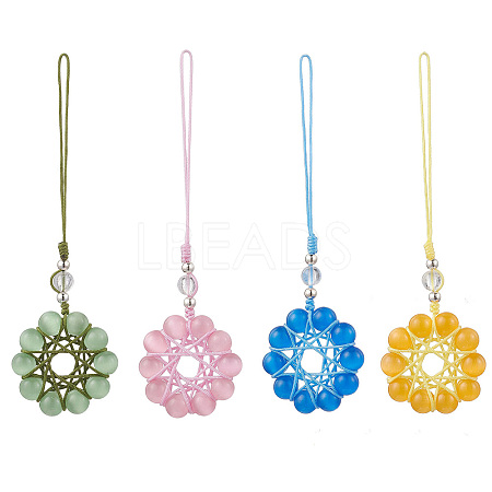 4Pcs Cat Eye Flower Pendant Decorations HJEW-TA00419-1