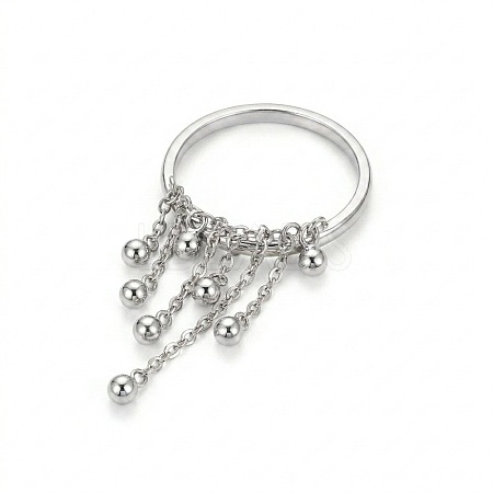 304 Stainless Steel Round Bead Tassel Finger Rings WGCFC02-02-1