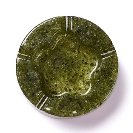 Resin with Natural Peridot Chip Stones Ashtray DJEW-F015-05C-1