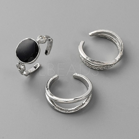 3Pcs Oval Alloy Enamel Adjustable Cuff Rings Sets for Women RJEW-WH0011-40P-1