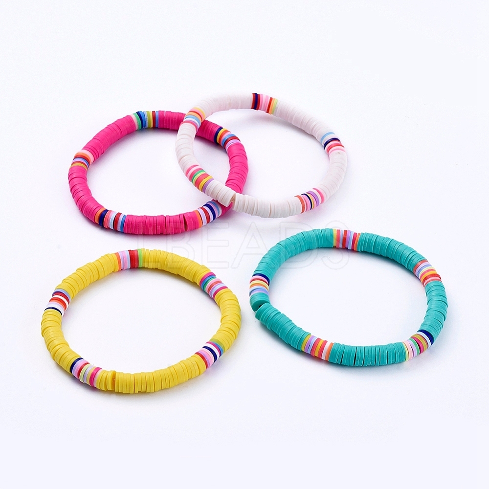 Handmade Polymer Clay Heishi Beads Stretch Bracelets - Lbeads.com