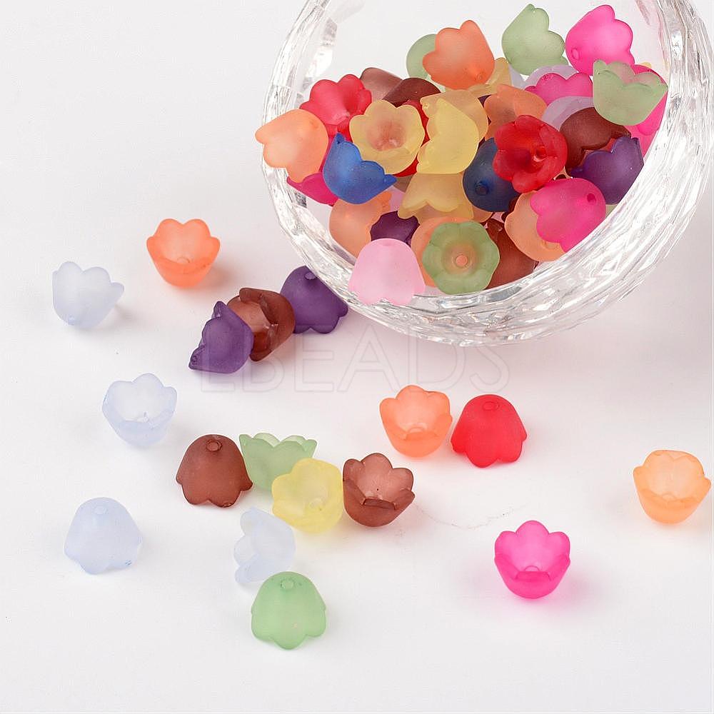 Mixed Frosted Acrylic Flower Bead Caps, 10mm wide, 6mm thick, Hole:1